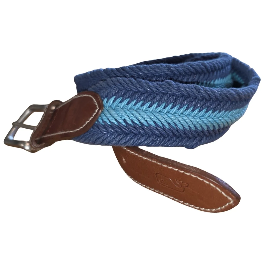 Vineyard Vines Woven Blue and Brown Leather WoMen's‎ Belt Size 30 New